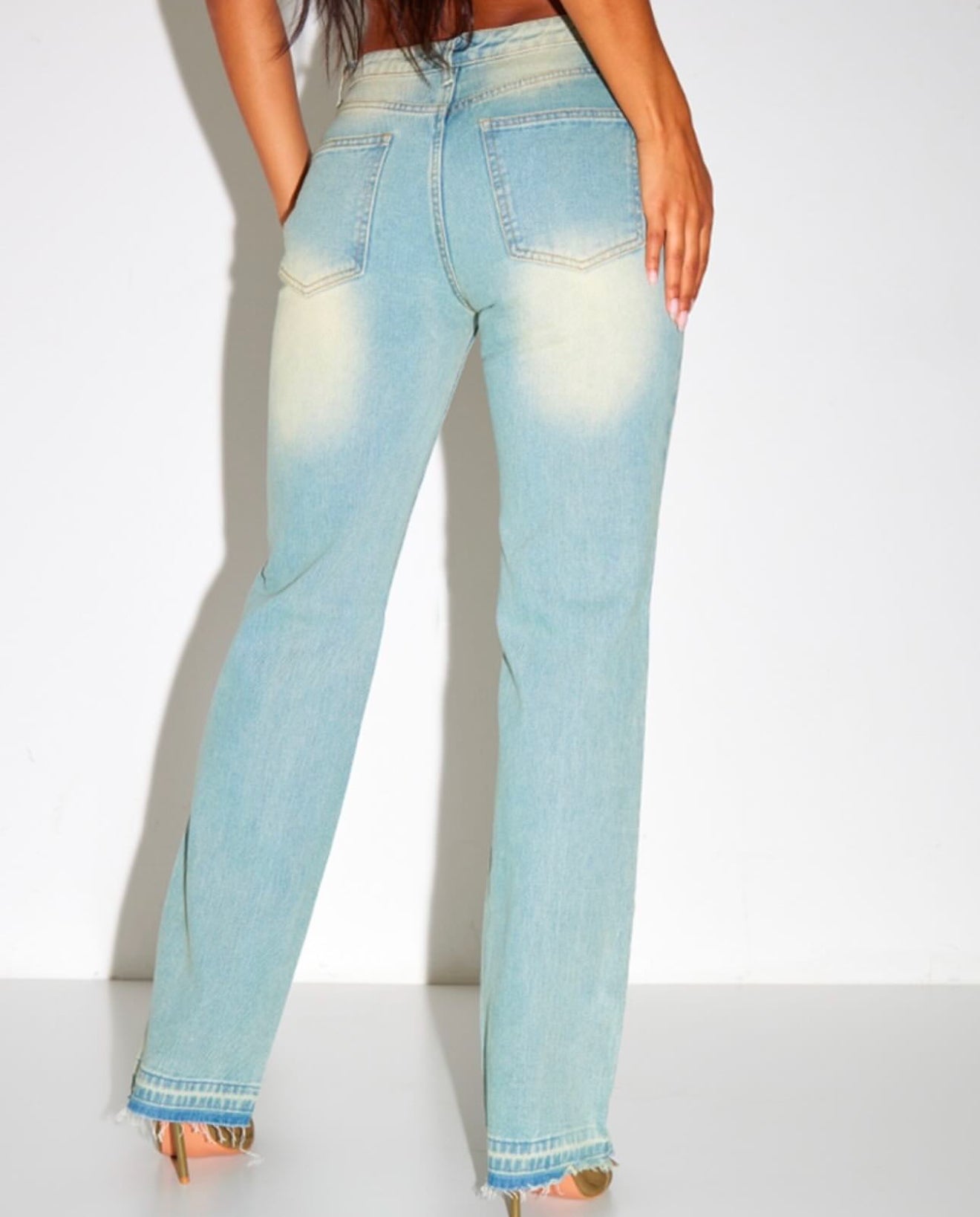 Faded vintage wash splattered effect straight leg jeans