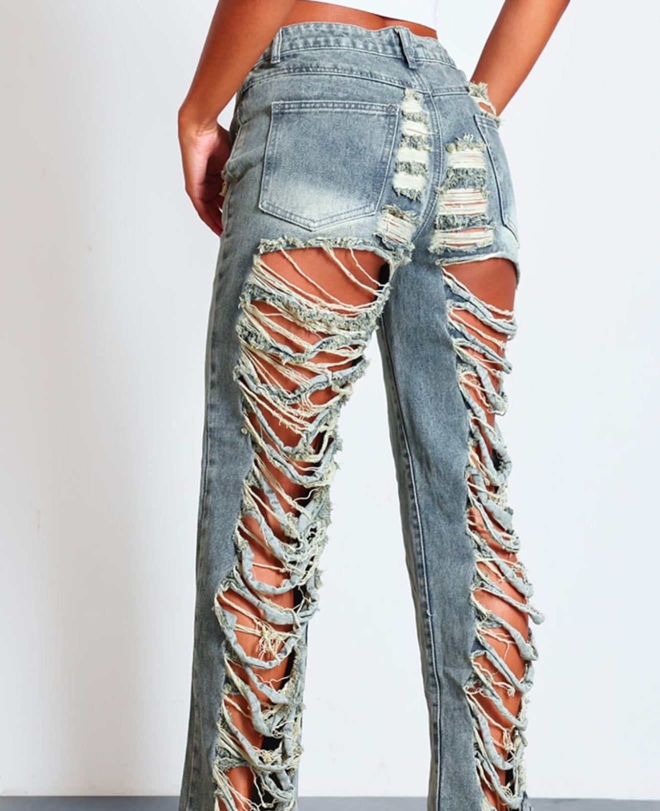 Vintage wash extreme distressed baggy jeans