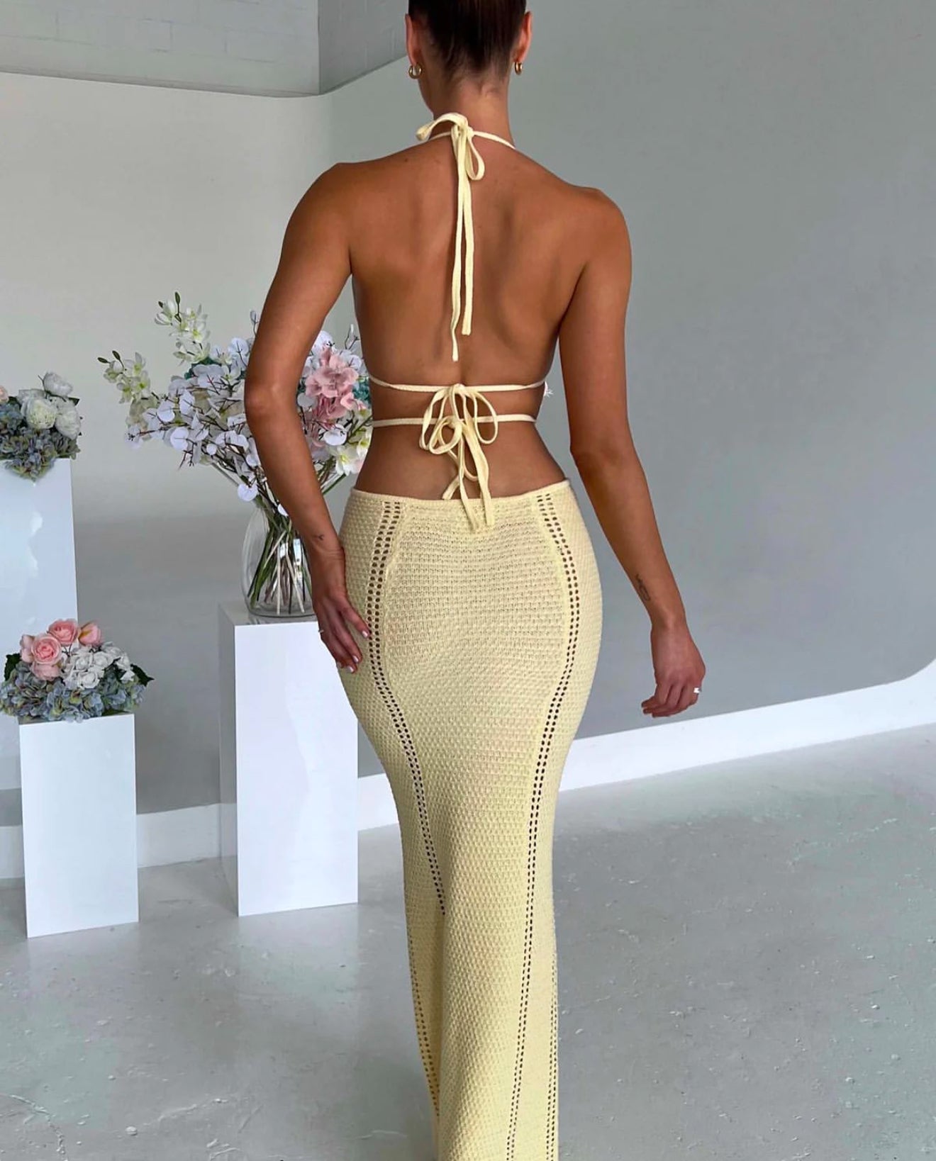 Sexy crochet backless halter neck