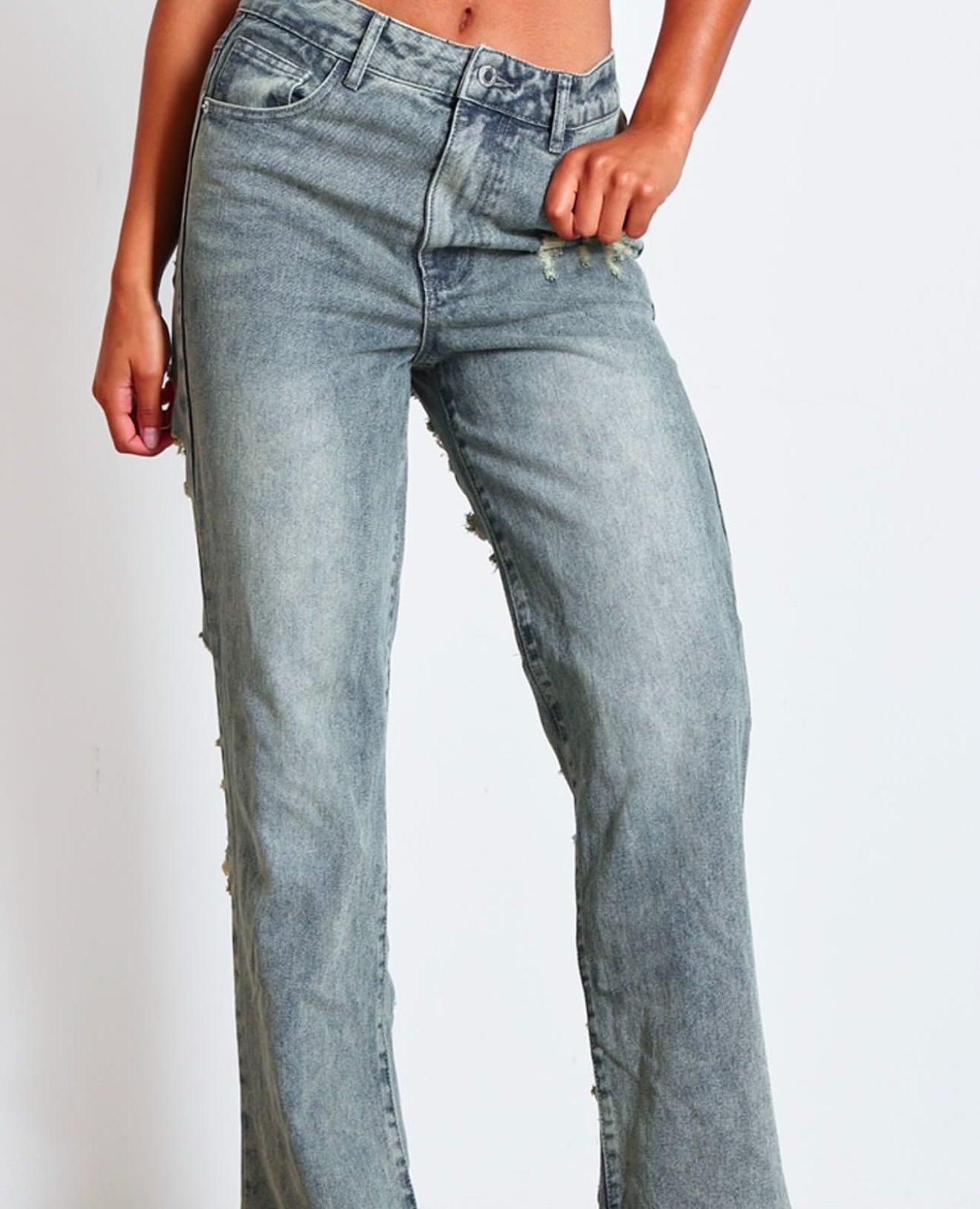 Vintage wash extreme distressed baggy jeans