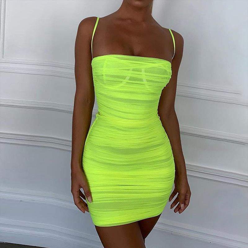 House of cb neon ruched mini dress